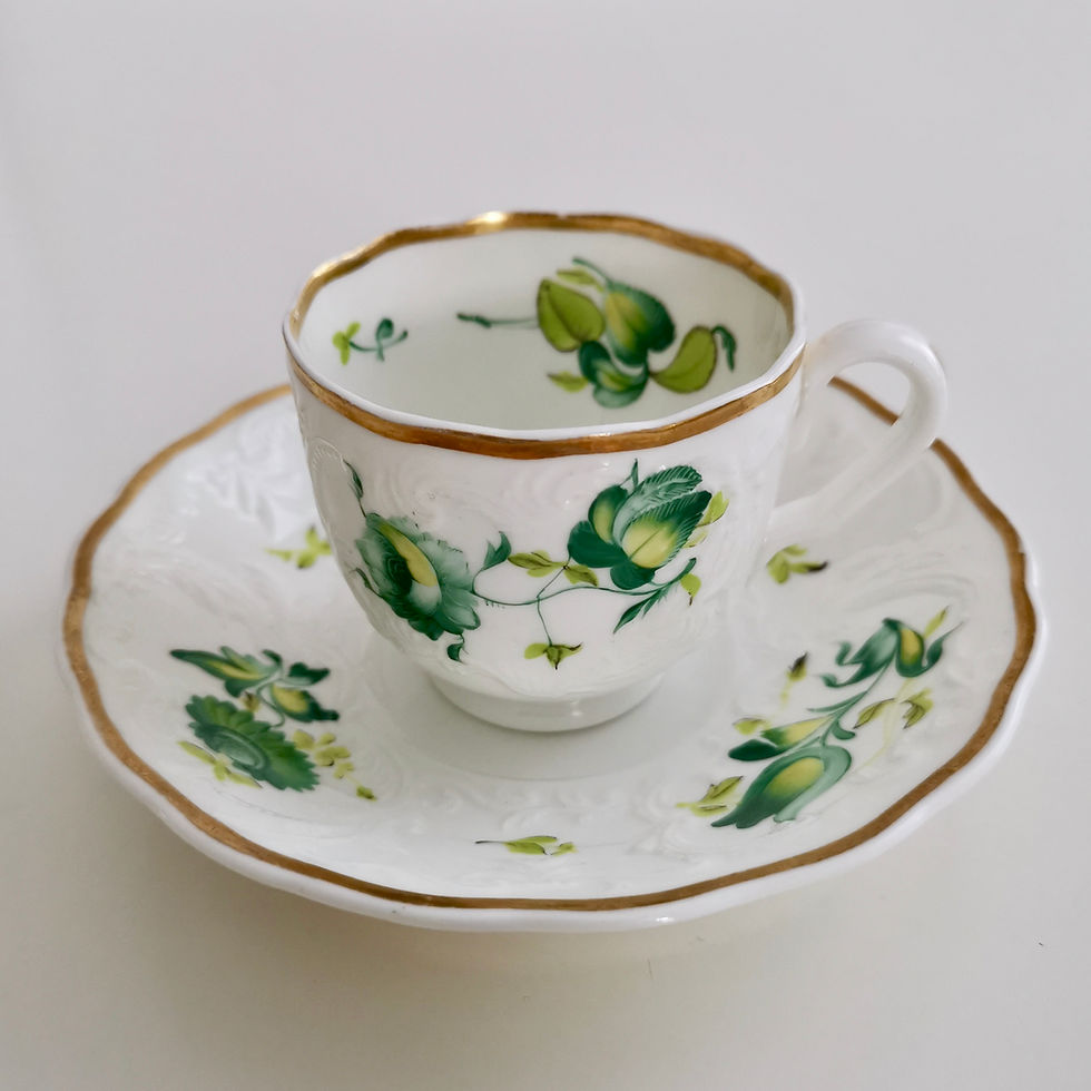 Thumbnail: Minton true trio, Bath Embossed, green flowers patt.38/680, ca 1830