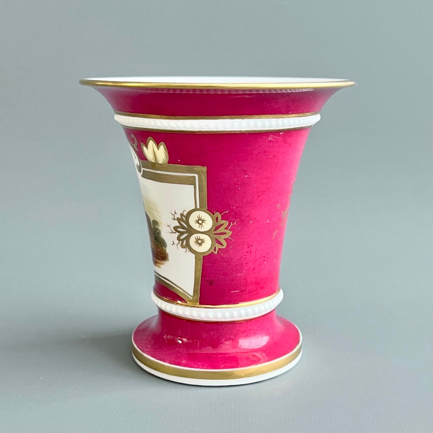 Thumbnail: Samuel Alcock spill vase, maroon with landscape, ca 1834