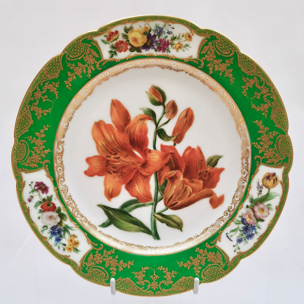 Thumbnail: Vieux Paris Feuillet part dessert service, green, flowers and fruits, ca 1835