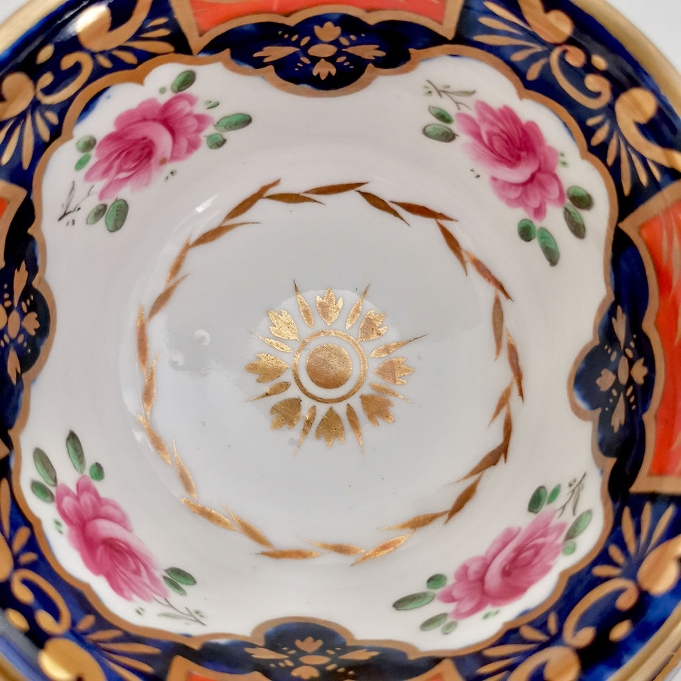 Thumbnail: Coalport true trio, cobalt blue, orange and roses, ca 1820