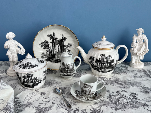 Flight Worcester teapot set, black print 