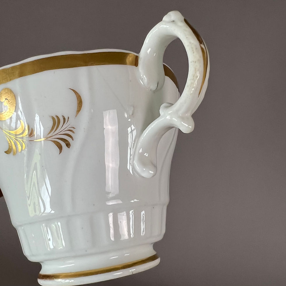 Thumbnail: Samuel Alcock breakfast and coffee cup set, French blue with flowers, ca 1835