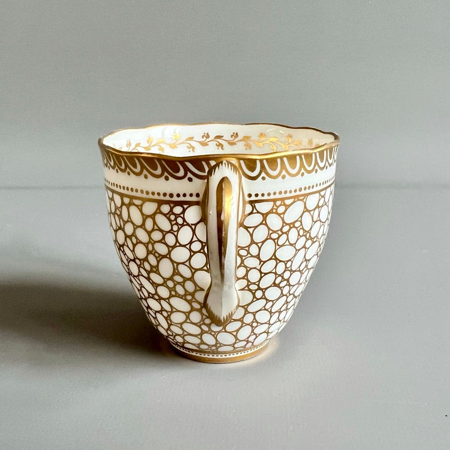 Thumbnail: Samuel Alcock orphaned coffee cup, gilt pebble design, ca 1855