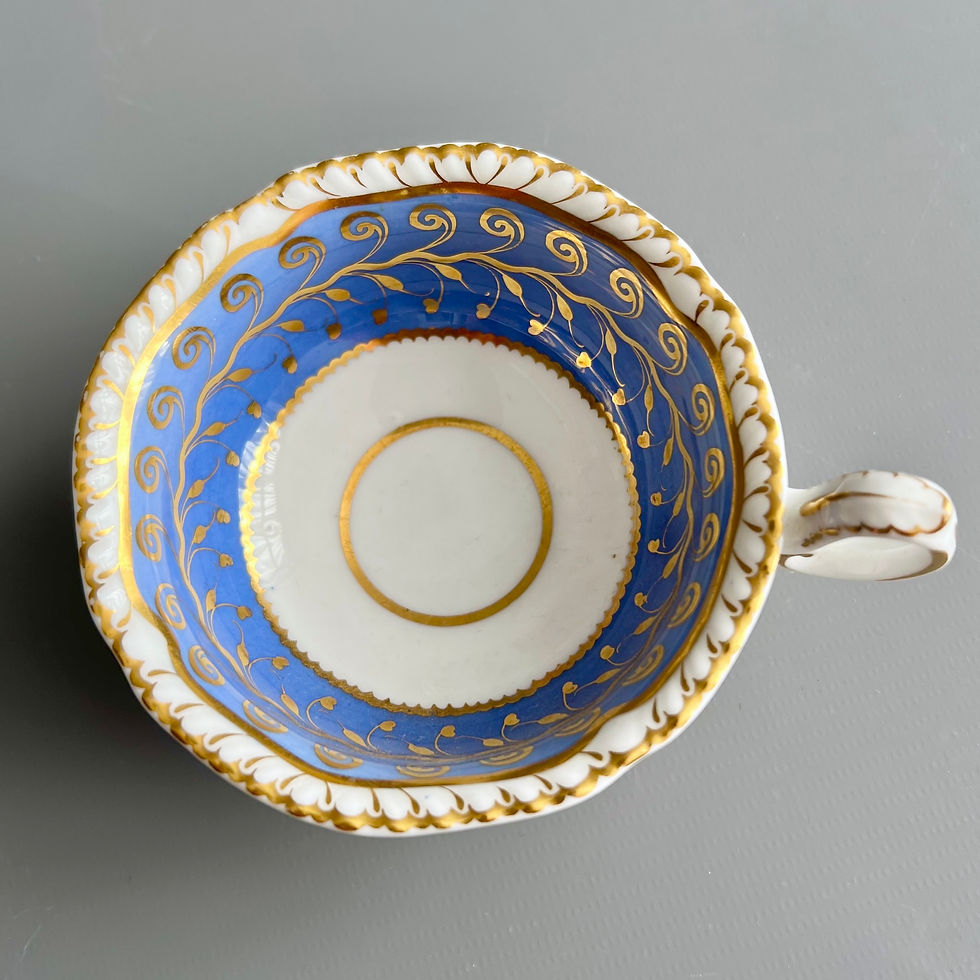 Thumbnail: H&R Daniel orphaned teacup, 2nd Gadroon, periwinkle swirl patt. 4406, ca 1828