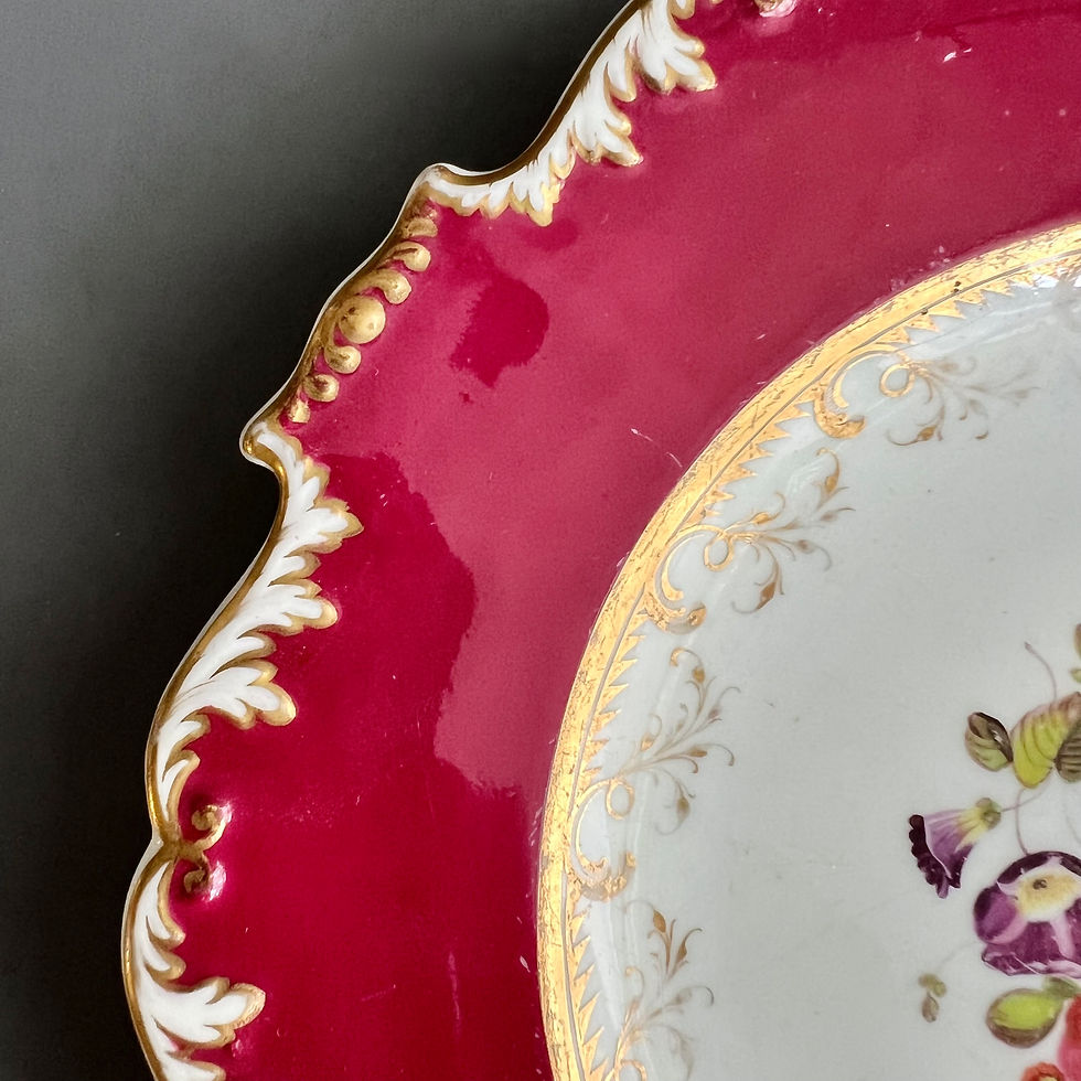 Thumbnail: H&R Daniel plate, Shrewsbury shape, maroon with flowers patt.4355, 1830