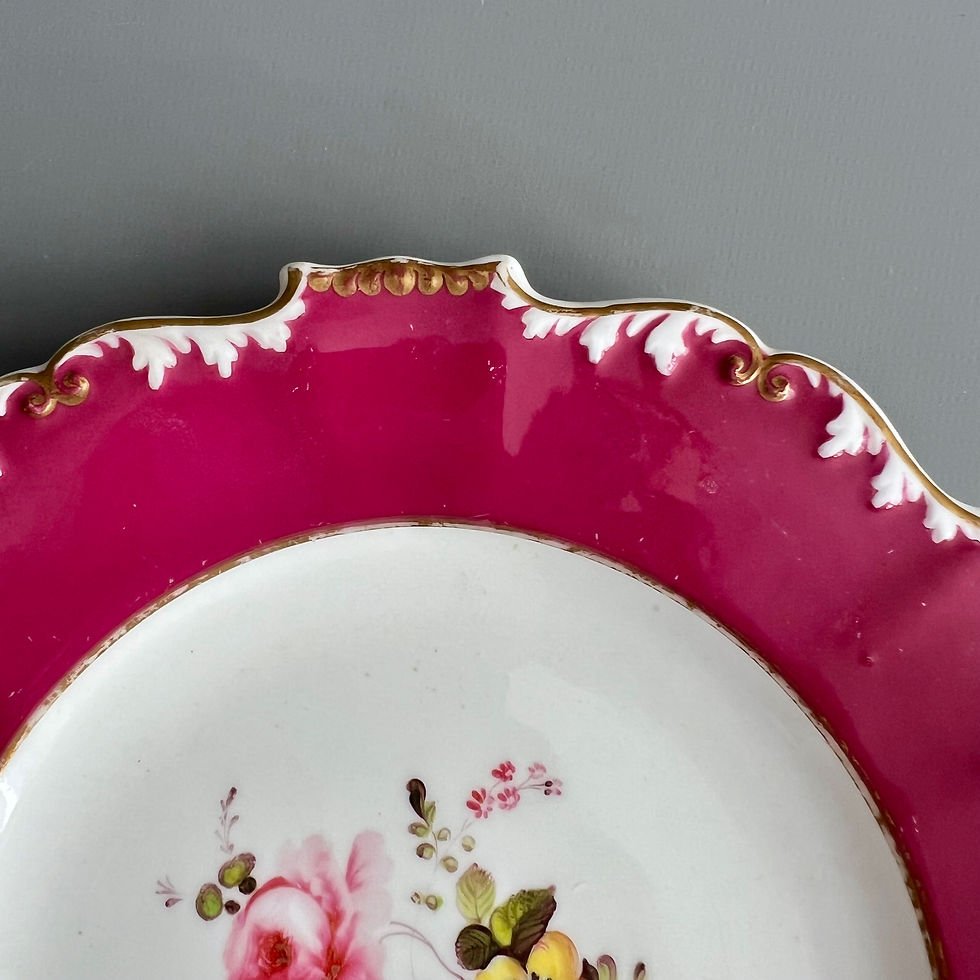 Thumbnail: H&R Daniel plate, Shrewsbury shape, maroon with flowers patt.D165, 1830