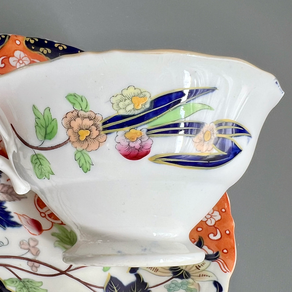 Thumbnail: Samuel Alcock true trio, rustic bean shape, Imari, ca 1840
