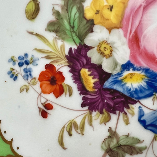 H&R Daniel plate, pierced shell shape, green, yellow, flowers patt