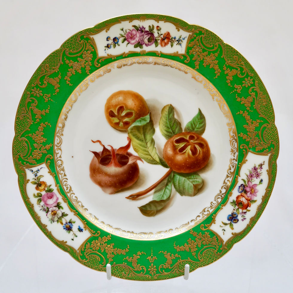 Thumbnail: Vieux Paris Feuillet part dessert service, green, flowers and fruits, ca 1835