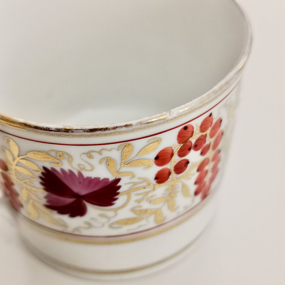 Thumbnail: Coalport Thomas Rose true trio, red and purple vines with gilt, ca 1805