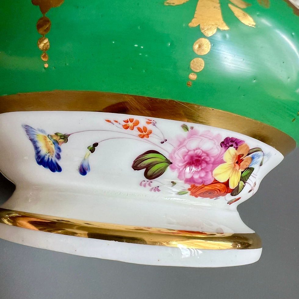 Thumbnail: Samuel Alcock sauce tureen on stand, emerald green with flowers, ca 1825