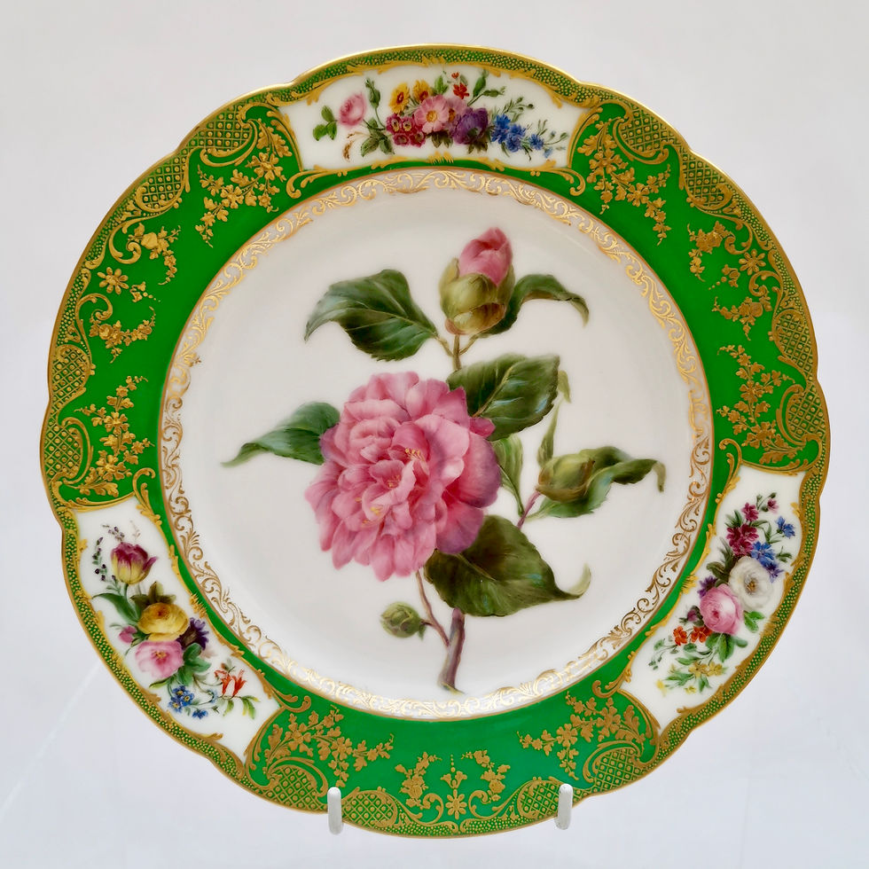 Thumbnail: Vieux Paris Feuillet part dessert service, green, flowers and fruits, ca 1835