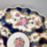 Thumbnail: Worcester plate, blue scale with floral reserves, ca 1770