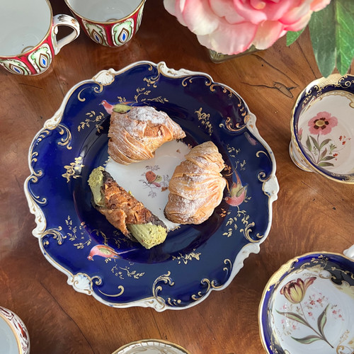 H&Rダニエル　シェル型プレート H&R Daniel plate, Shell shape, cobalt blue, birds and butterfly