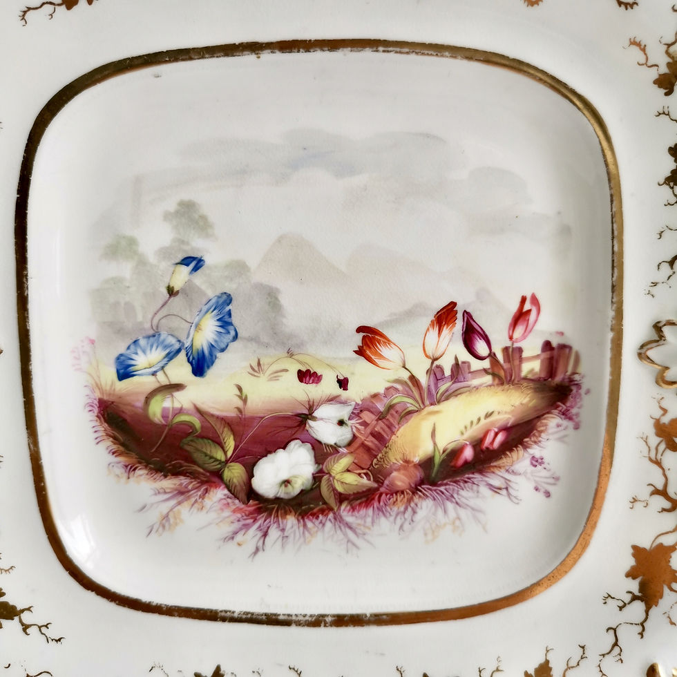 Thumbnail: Samuel Alcock square dish with flower landscape, provenance Godden, ca 1829