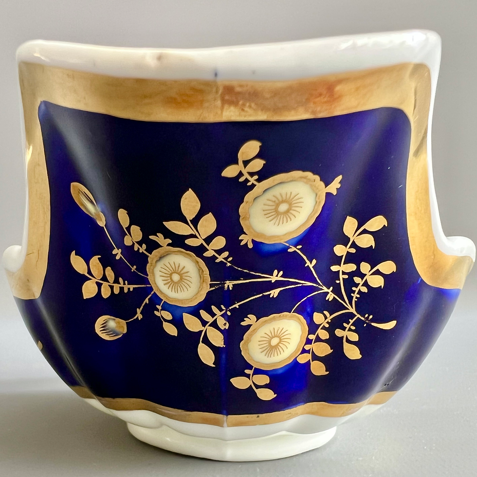 Thumbnail: Samuel Alcock milk jug, cobalt blue, gilt vines and flowers, ca 1825