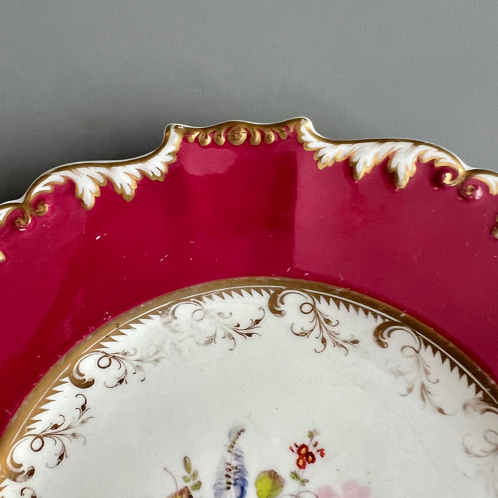 Thumbnail: H&R Daniel plate, Shrewsbury shape, maroon with flowers patt.4355, 1830