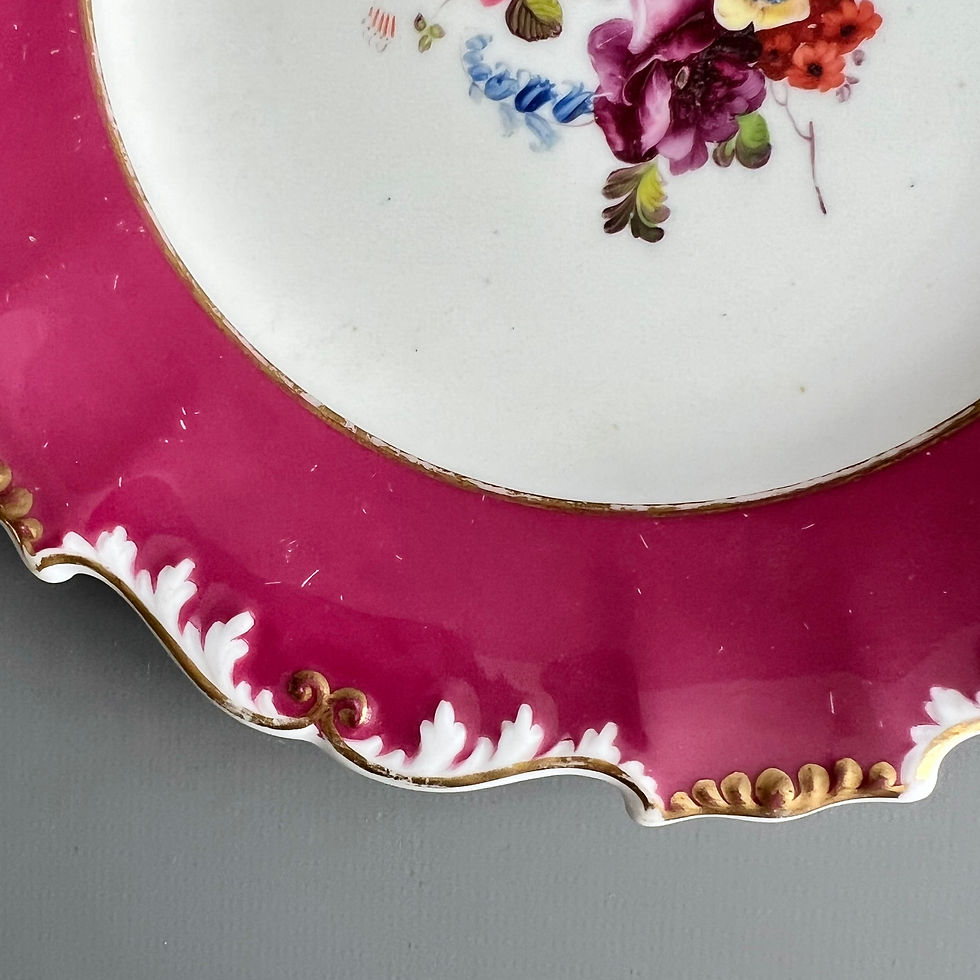 Thumbnail: H&R Daniel plate, Shrewsbury shape, maroon with flowers patt.D165, 1830