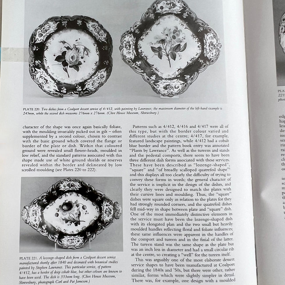 Thumbnail: Coalport plate, cobalt blue with pink ranunculus by Stephen Lawrance, 1840