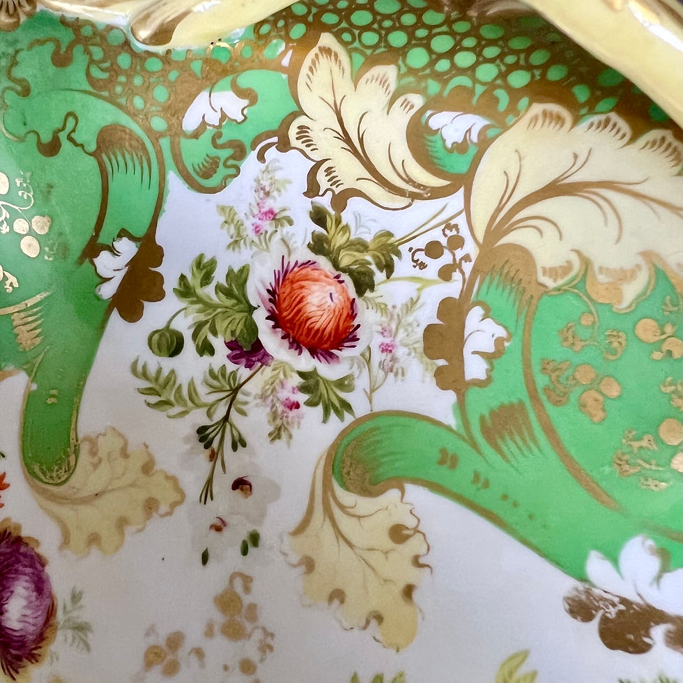 Thumbnail: Samuel Alcock basket, apple green with flower sprays, ca 1842