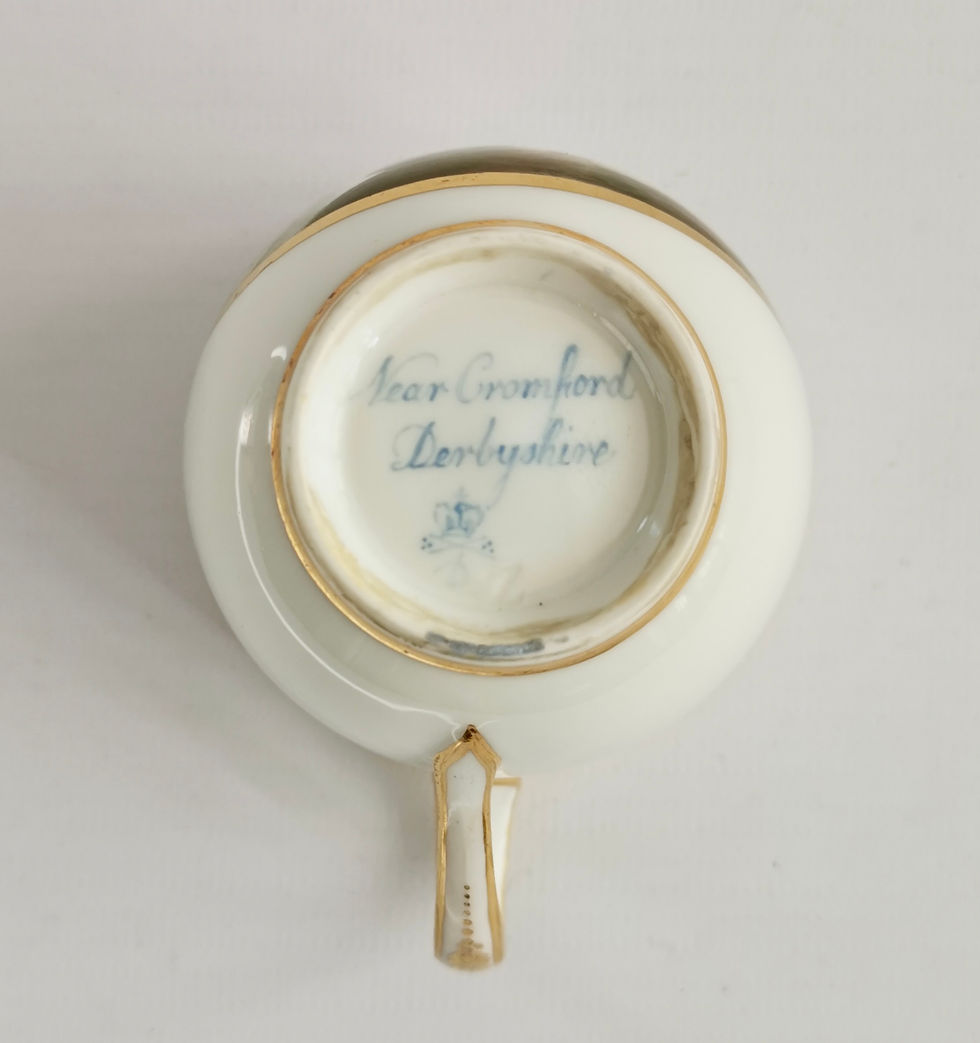 Thumbnail: Derby orphaned coffeecup, white with landscape by Zachariah Boreman, ca 1790