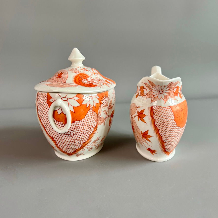 Thumbnail: Pinxton tea service, monochrome orange Japanese style, ca 1800