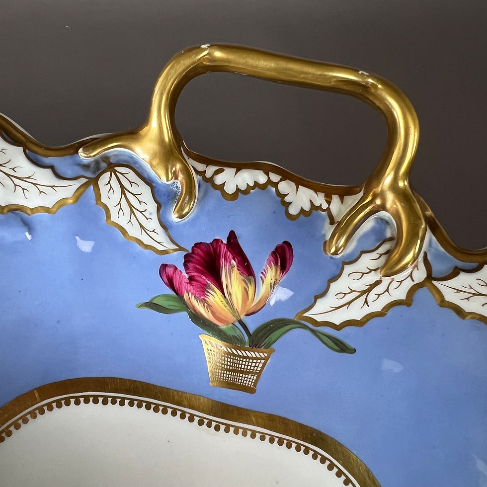 Thumbnail: Samuel Alcock footed comport, melted snow, periwinkle lilac, flowers, ca 1822