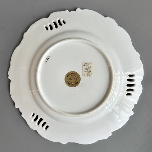 H&R Daniel plate, pierced shell shape, green, yellow, flowers patt