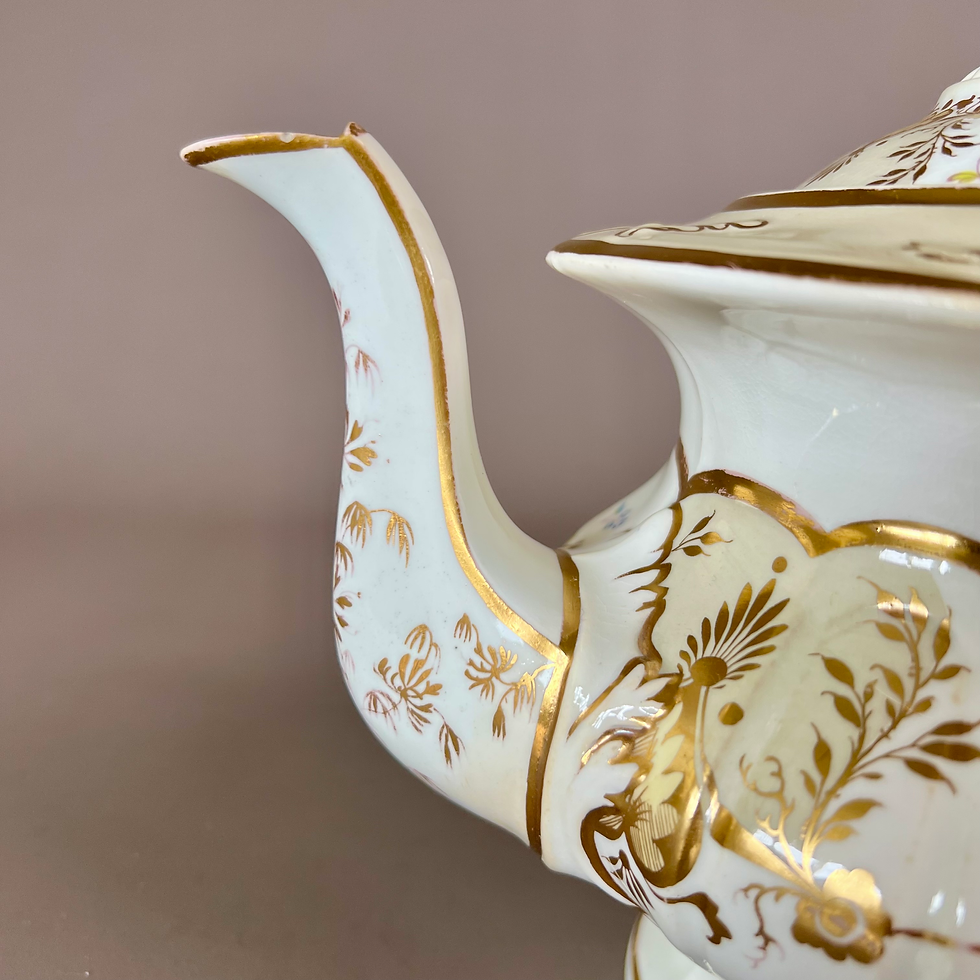 Thumbnail: Samuel Alcock teapot, beige, pale yellow and flowers, ca 1833