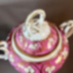 Thumbnail: Samuel Alcock matched solitaire tea set, pink with flowers, ca 1836
