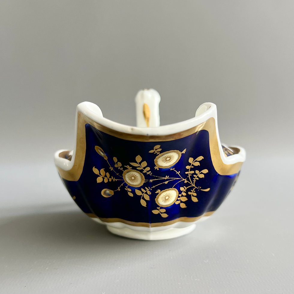 Thumbnail: Samuel Alcock milk jug, cobalt blue, gilt vines and flowers, ca 1825