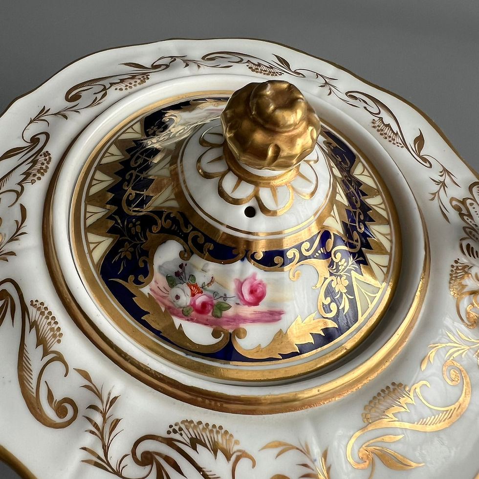 Thumbnail: Yates tea service, cobalt blue, gilt and flowers patt.1038, ca 1825