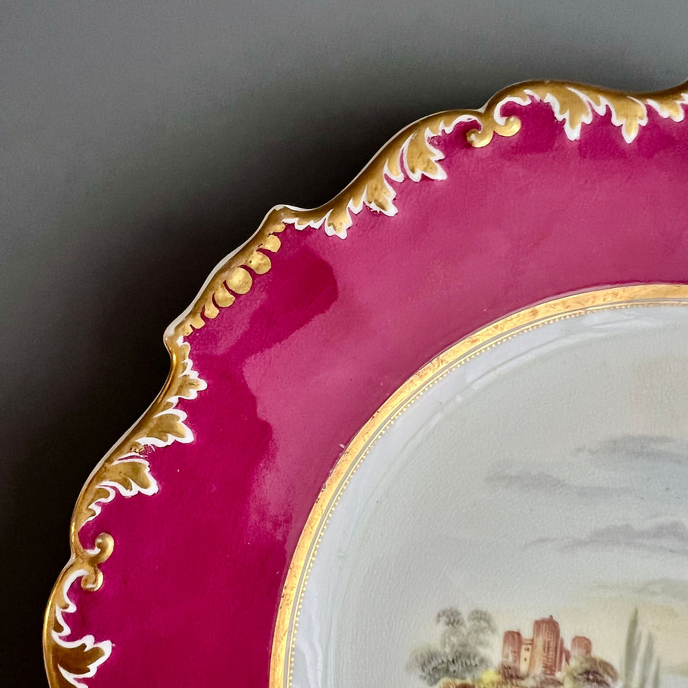 Thumbnail: H&R Daniel plate, Shrewsbury shape, maroon with landscape patt.4601, 1830