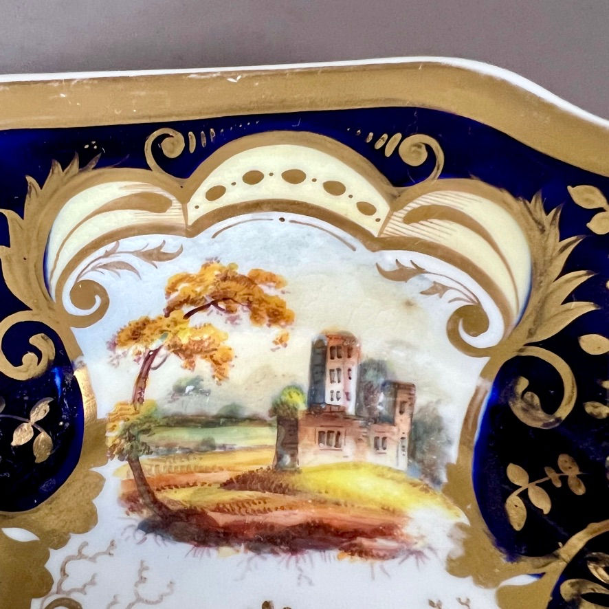 Thumbnail: Samuel Alcock teapot, half orange shape, cobalt blue, gilt, landscapes, ca 1825