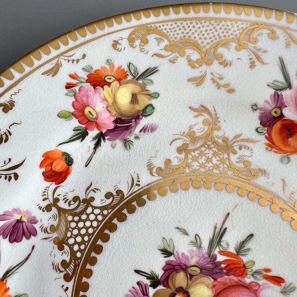 Thumbnail: H&R Daniel plate, white with gilt and floral sprigs, ca 1825