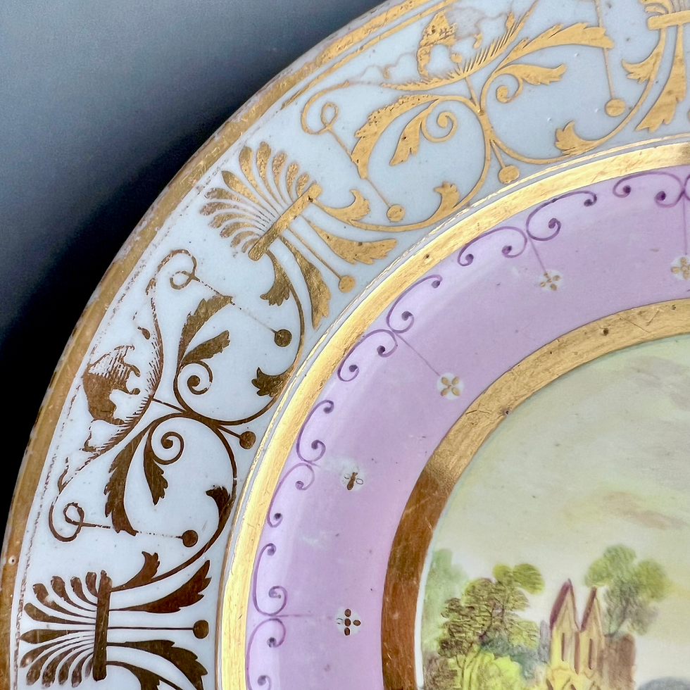 Thumbnail: John Rose Coalport plate, pink, landscape, T. Baxter studio, ca 1805