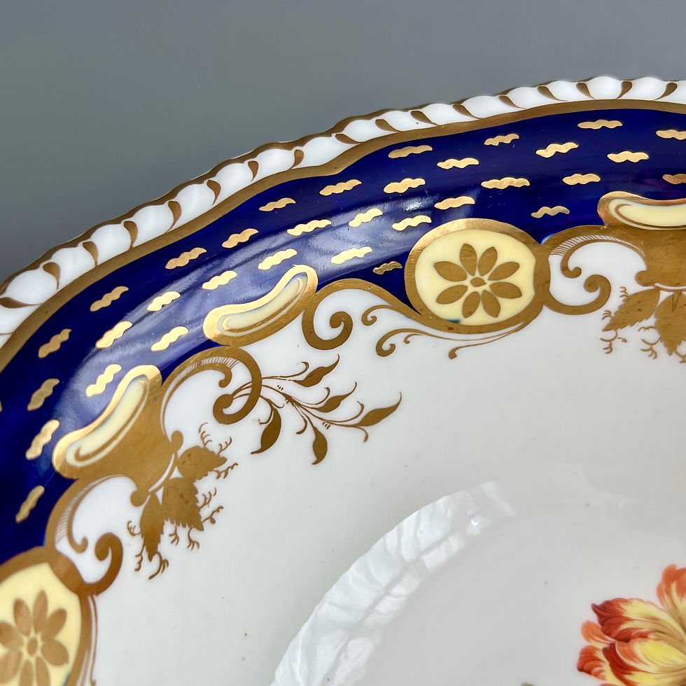 Thumbnail: H&R Daniel slop bowl, cobalt blue, gilt and flowers, ca 1830