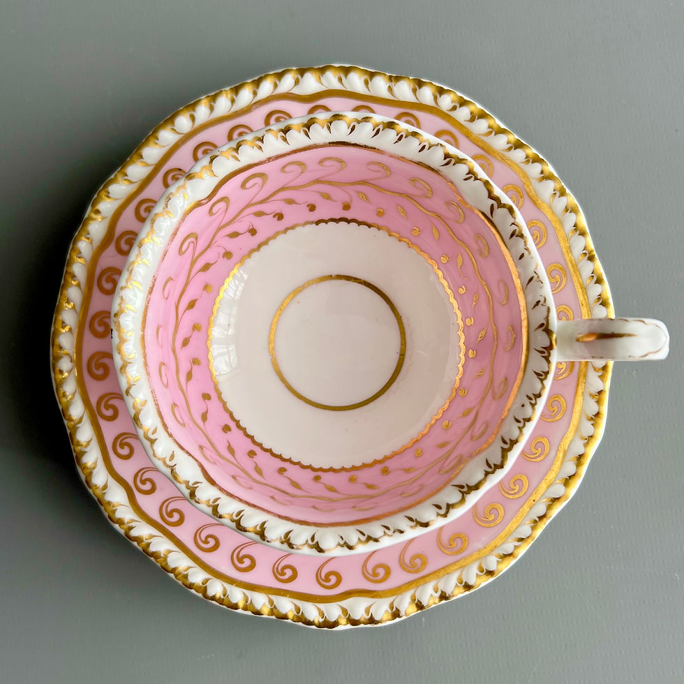 Thumbnail: H&R Daniel teacup, 2nd Gadroon, pink swirl patt. 4404, ca 1828