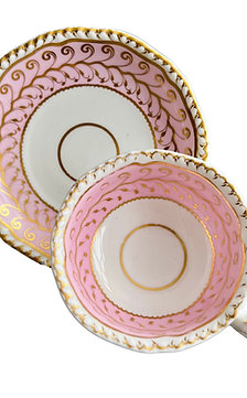 H&R Daniel teacup, 2nd Gadroon, pink swirl patt. 4404, ca 1828