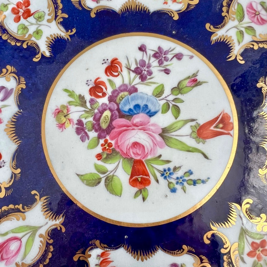 Thumbnail: Barr Flight & Barr square dish, blue scale with floral reserves, 1807-1813