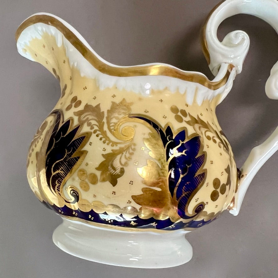 Thumbnail: Samuel Alcock milk jug, pale yellow, gilt and flowers, ca 1824