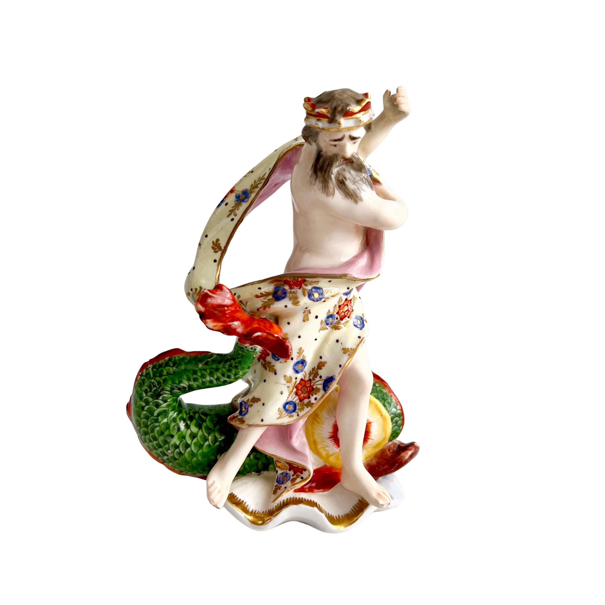 Derby figure of Neptune and dolphin on a shell, ca 1785