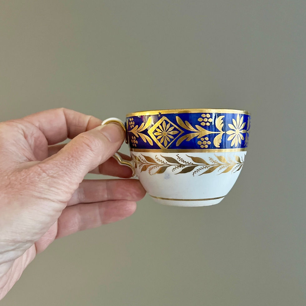 Thumbnail: Spode orphaned teacup, cobalt blue with gilt sprigs, ca 1800