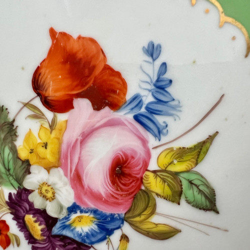 H&R Daniel plate, pierced shell shape, green, yellow, flowers patt