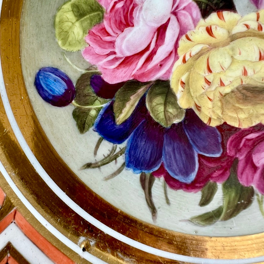 Thumbnail: Coalport John Rose plate, Greek keys, flowers by Thomas Baxter, ca 1805