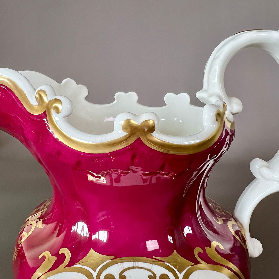 Thumbnail: Samuel Alcock cream jug, maroon with flower reserves, ca 1830