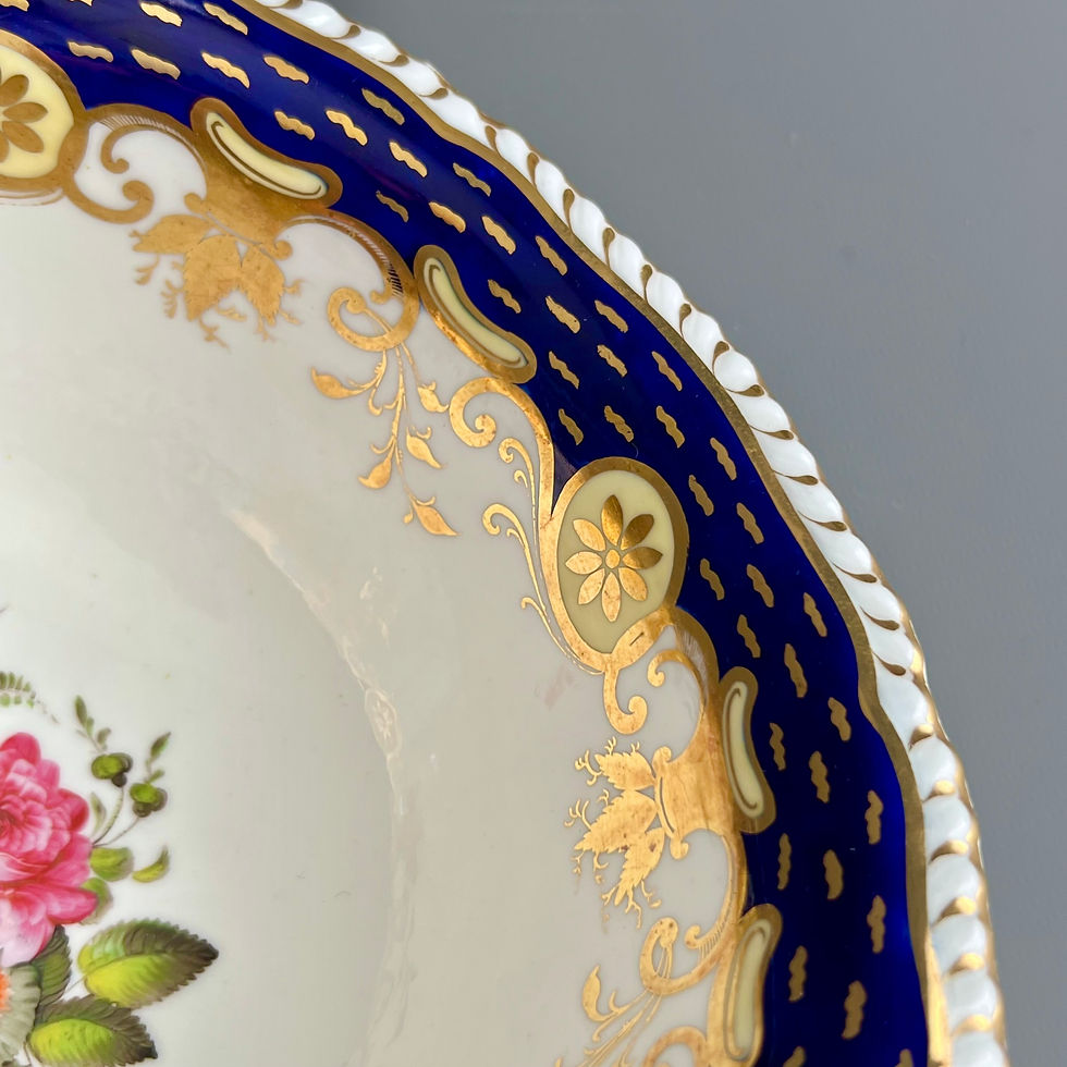 Thumbnail: H&R Daniel slop bowl, cobalt blue, gilt and flowers, ca 1830