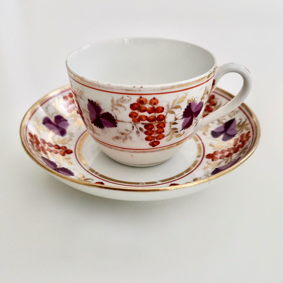 Thumbnail: Coalport Thomas Rose true trio, red and purple vines with gilt, ca 1805