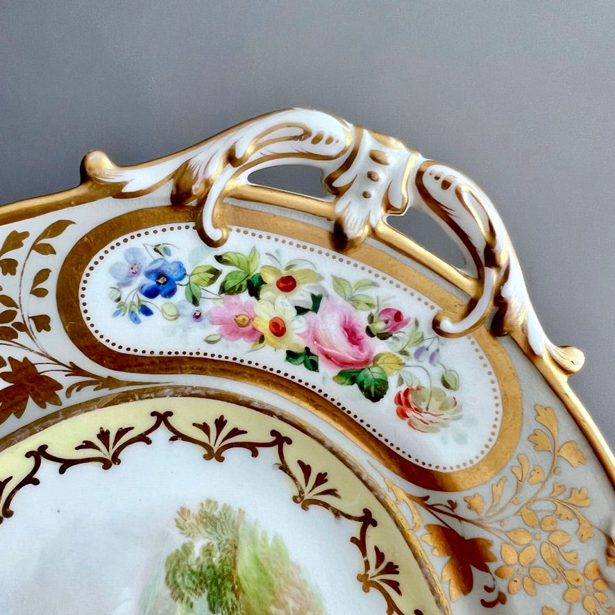 Thumbnail: Samuel Alcock pair of low comports, grey, gilt with landscapes, ca 1859