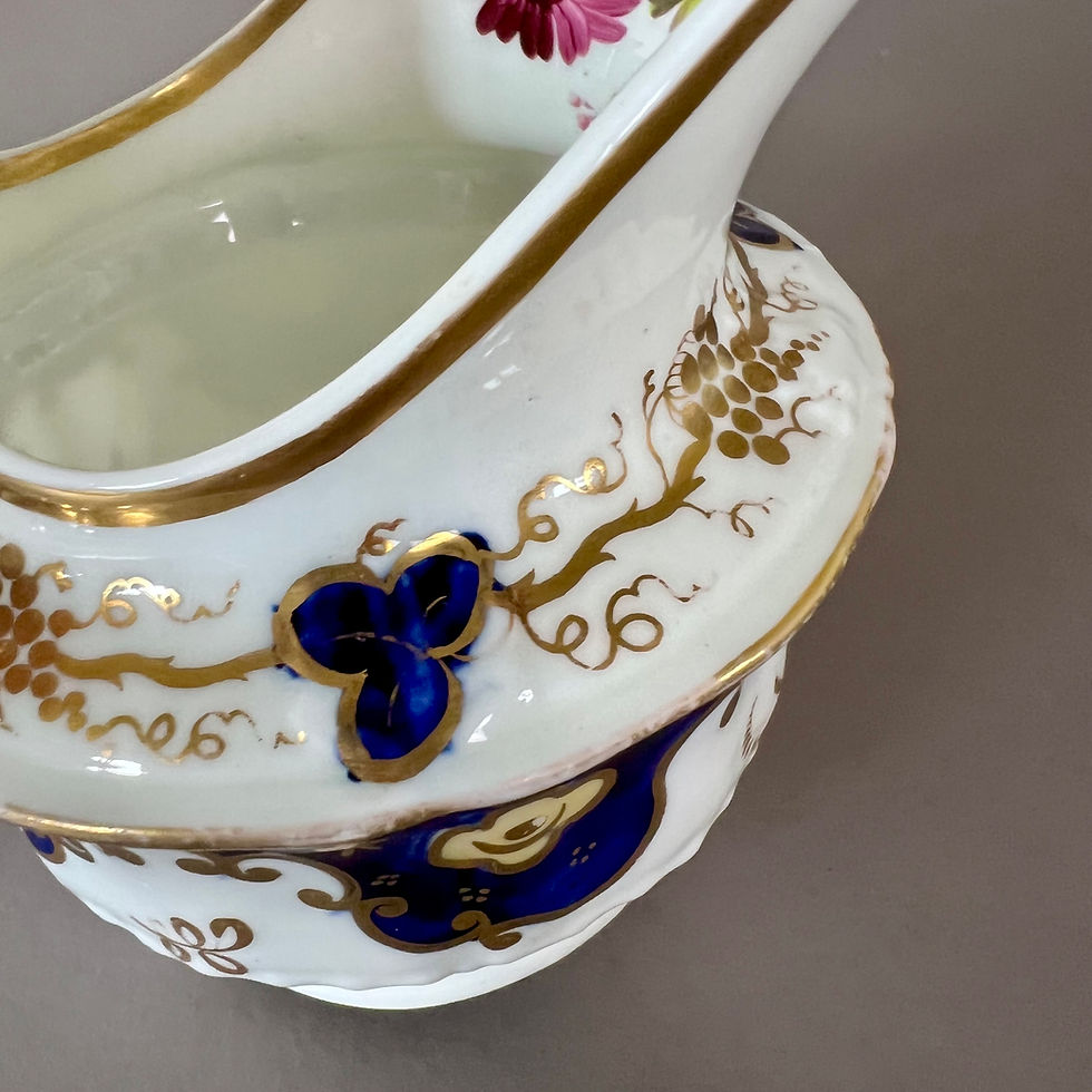 Thumbnail: Samuel Alcock milk jug, hockeystick moulding, cobalt blue with flowers, ca 1824